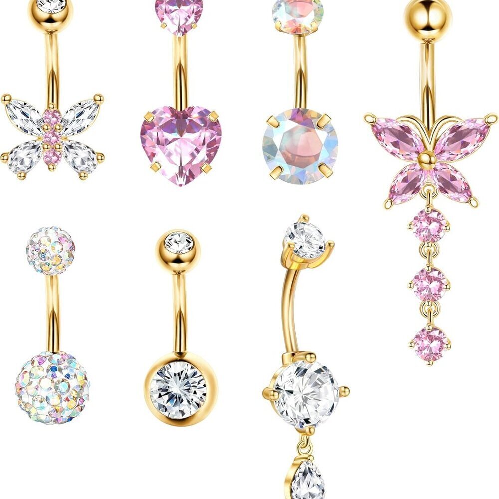 Gold Belly Button Ring Jewelry Surgical Steel Dangle 14g Women